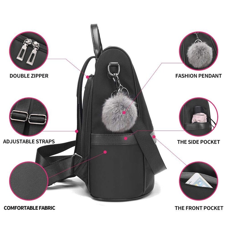 CHERUTY Women Backpack Purse Nylon Anti-theft Fashion Casual Lightweight Travel Shoulder Bag (1-1 Black Large, Large) - Image 5